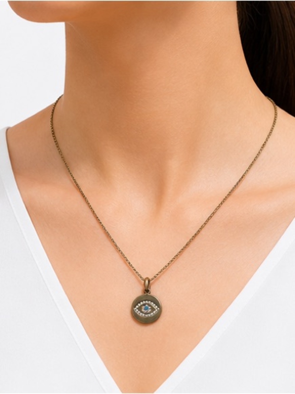 Vintage Gold Evil Eye Necklace Blue Crystal Minimal Boho Charm